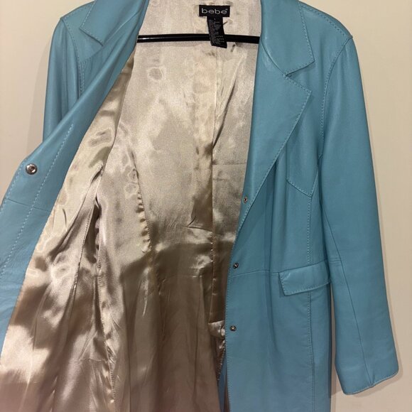 Bebe Turquoise Leather Long Coat - Picture 3 of 4